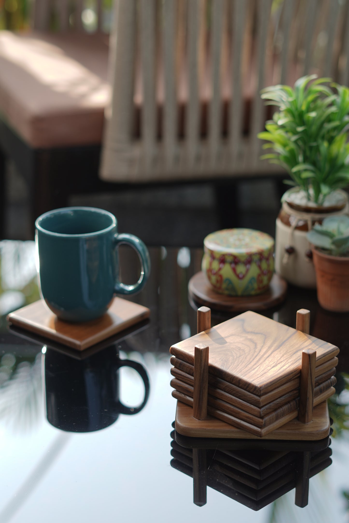 SQUARE COASTERS WITH STAND